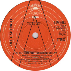 Billy Sherrill Theme From 'The Incredible Hulk' USED VINYL 7INCH 45 RPM SINGLE PROMO