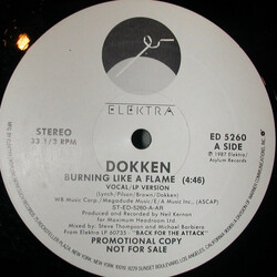 Dokken Burning Like A Flame USED VINYL 12INCH 33 S RPM PROMO