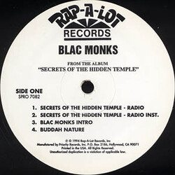 Blac Monks Secrets Of The Hidden Temple USED VINYL 12INCH 33 S RPM PROMO SAMPLER