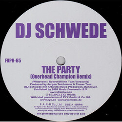 DJ Schwede / Spinderella (2) The Party (Overhead Champion Remix) / Heaven Is A Place On Earth (Overhead Champion Remix) USED VINYL 12INCH 45 RPM PROMO