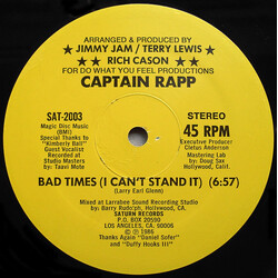 Captain Rapp / Kimberly Ball Bad Times (I Can't Stand It) USED VINYL 12INCH REPRESS 45 RPM