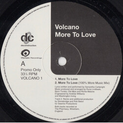 Volcano More To Love USED VINYL 12INCH 33 S RPM PROMO