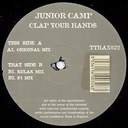 Junior Camp Clap Your Hands USED VINYL 12INCH 33 S RPM