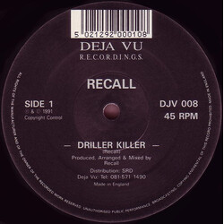 Recall Driller Killer / What Power Do You Bring (Part II) USED VINYL 12INCH 45 RPM