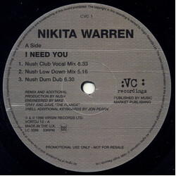 Nikita Warren I Need You USED VINYL 12INCH 33 S RPM PROMO