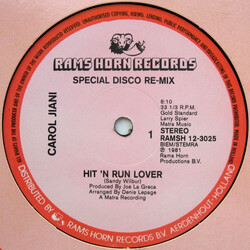 Carol Jiani Hit 'n Run Lover (Special Disco Re-Mix) USED VINYL 12INCH 33 S RPM SINGLE STEREO