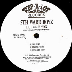 5th Ward Boyz Hot Club Wax USED VINYL 12INCH 33 S RPM SAMPLER