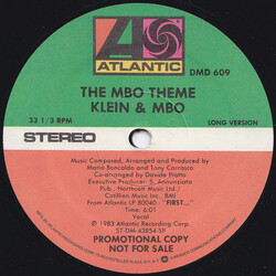 Klein & M.B.O. The MBO Theme USED VINYL 12INCH 33 S RPM PROMO