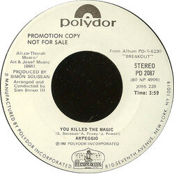 Arpeggio (2) You Killed The Magic USED VINYL 7INCH SINGLE 45 RPM PROMO