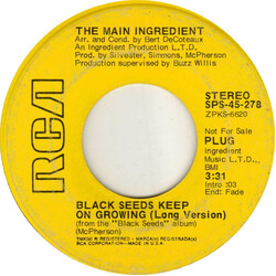 The Main Ingredient Black Seeds Keep On Growing USED VINYL 7INCH 45 RPM SINGLE PROMO STEREO
