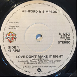 Ashford & Simpson Love Don't Make It Right / Bourgie Bourgie USED VINYL 7INCH 45 RPM STEREO SINGLE