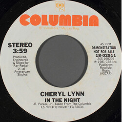 Cheryl Lynn In The Night USED VINYL 7INCH 45 RPM SINGLE PROMO STYRENE STEREO