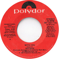 Hot Box (2) With You USED VINYL 7INCH 45 RPM PROMO STYRENE STEREO