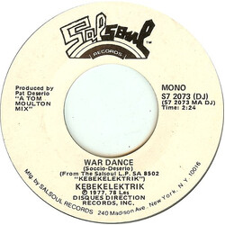Kebekelektrik War Dance USED VINYL 7INCH 45 RPM SINGLE PROMO STYRENE STEREO MONO