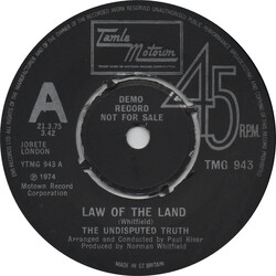 Undisputed Truth (2) Law Of The Land USED VINYL 7INCH 45 RPM SINGLE PROMO