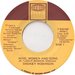 Smokey Robinson Wine, Women And Song USED VINYL 7INCH 45 RPM SINGLE