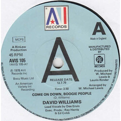 David Williams (2) Come On Down, Boogie People USED VINYL 7INCH 45 RPM PROMO