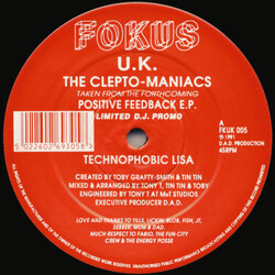 The Clepto-Maniacs Technophobic Lisa / Eros USED VINYL 12INCH LIMITED EDITION PROMO 45 RPM