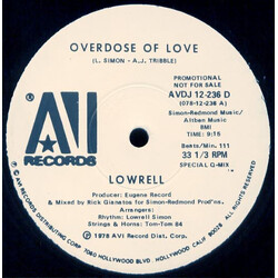 Lowrell Simon Overdose Of Love USED VINYL 12INCH 33 S RPM PROMO