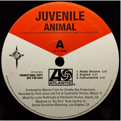 Juvenile (2) Animal / Holla Back USED VINYL 12INCH 33 S RPM PROMO