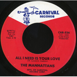 Manhattans All I Need Is Your Love / Our Love Will Never Die USED VINYL 7INCH 45 RPM