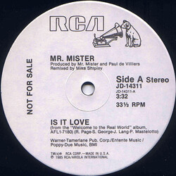 Mr. Mister Is It Love B/W Kyrie (Live) USED VINYL 12INCH 33 S RPM PROMO