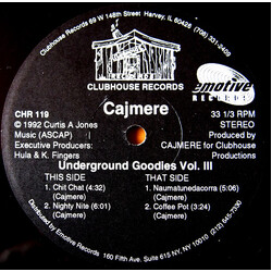 Cajmere Underground Goodies Vol. III USED VINYL 12INCH 33 S RPM STEREO