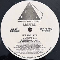Lianta It's Too Late USED VINYL 12INCH 33 S RPM