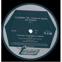 Georg Philipp Telemann / Yvonne Ciannella / Bachcollegium Stuttgart / Helmuth Rilling INO - Cantata For Soprano And Orchestra Vinyl LP USED