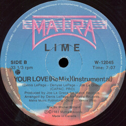 Lime (2) Your Love (Re Mix) USED VINYL 12INCH 33 S RPM STEREO