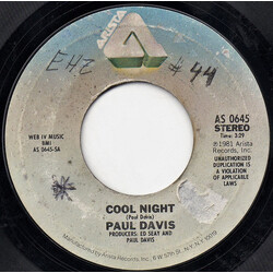 Paul Davis (3) Cool Night USED VINYL 7INCH 45 RPM SINGLE STYRENE