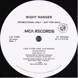 Night Ranger I Did It For Love USED VINYL 12INCH 33 S RPM SINGLE PROMO