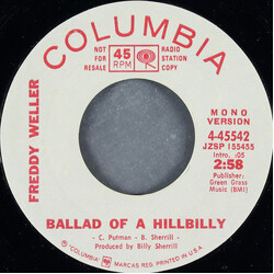 Freddy Weller Ballad Of A Hillbilly USED VINYL 7INCH 45 RPM PROMO STYRENE STEREO MONO