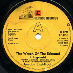 Gordon Lightfoot The Wreck Of The Edmund Fitzgerald USED VINYL 7INCH 45 RPM SINGLE