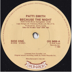 Patti Smith Because The Night USED VINYL 7INCH SINGLE