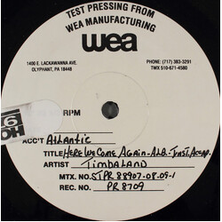 Timbaland Here We Come USED VINYL 12INCH 33 S RPM TEST PRESSING