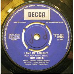 Tom Jones Love Me Tonight USED VINYL 7INCH 45 RPM SINGLE