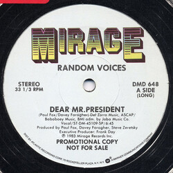 Random Voices Dear Mr. President USED VINYL 12INCH PROMO
