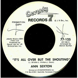 Ann Sexton It's All Over But The Shouting / Have A Little Mercy USED VINYL 7INCH PROMO