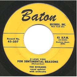 The Rivileers I Want To See My Baby /  (I Love You) For Sentimental Reasons USED VINYL 7INCH 45 RPM