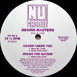 Devine Masters Cause I Need You USED VINYL 12INCH 33 S RPM 45 RPM