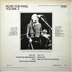 Brian Eno Music For Fans Vol.2 USED VINYL 12INCH LIMITED EDITION UNOFFICIAL RELEASE