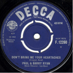 Paul & Barry Ryan Don't Bring Me Your Heartaches Vinyl 7" USED
