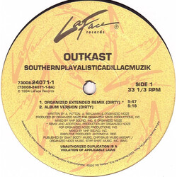 OutKast Southernplayalisticadillacmuzik USED VINYL 12INCH 33 S RPM REISSUE
