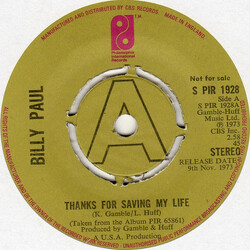 Billy Paul Thanks For Saving My Life USED VINYL 7INCH 45 RPM SINGLE PROMO