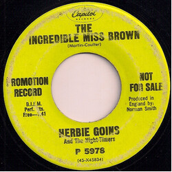 Herbie Goins / The Nightimers The Incredible Miss Brown / Coming Home To You USED VINYL 7INCH 45 RPM SINGLE PROMO