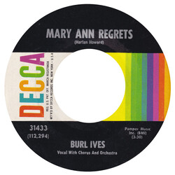 Burl Ives Mary Ann Regrets USED VINYL 7INCH 45 RPM SINGLE