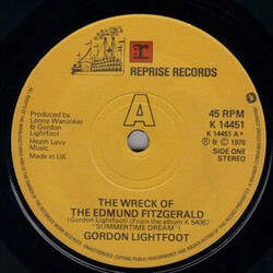 Gordon Lightfoot The Wreck Of The Edmund Fitzgerald USED VINYL 7INCH 45 RPM SINGLE