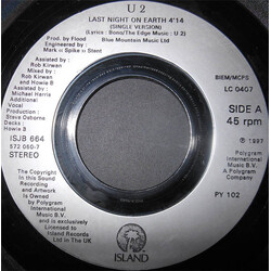 U2 Last Night On Earth USED VINYL 7INCH SINGLE JUKEBOX