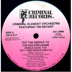 Criminal Element Orchestra / Tim Bryant Put The Needle To The Record Again USED VINYL 12INCH 33 S RPM